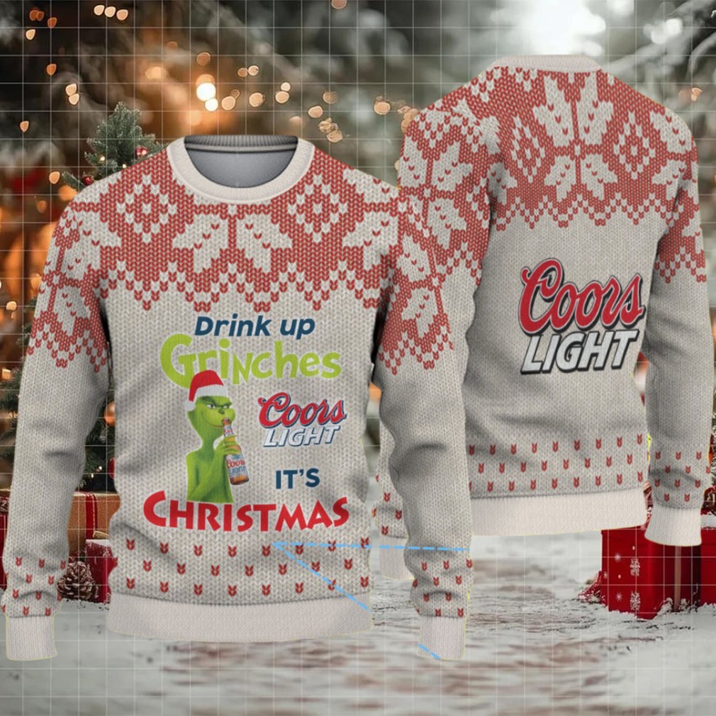 Beige & Red Snowflake Pattern “Drink Up Grinches – It’s Christmas” Coors Light Ugly Christmas Sweater Beige & Red Snowflake Pattern “Drink Up Grinches – It’s Christmas” Coors Light Ugly Christmas Sweater