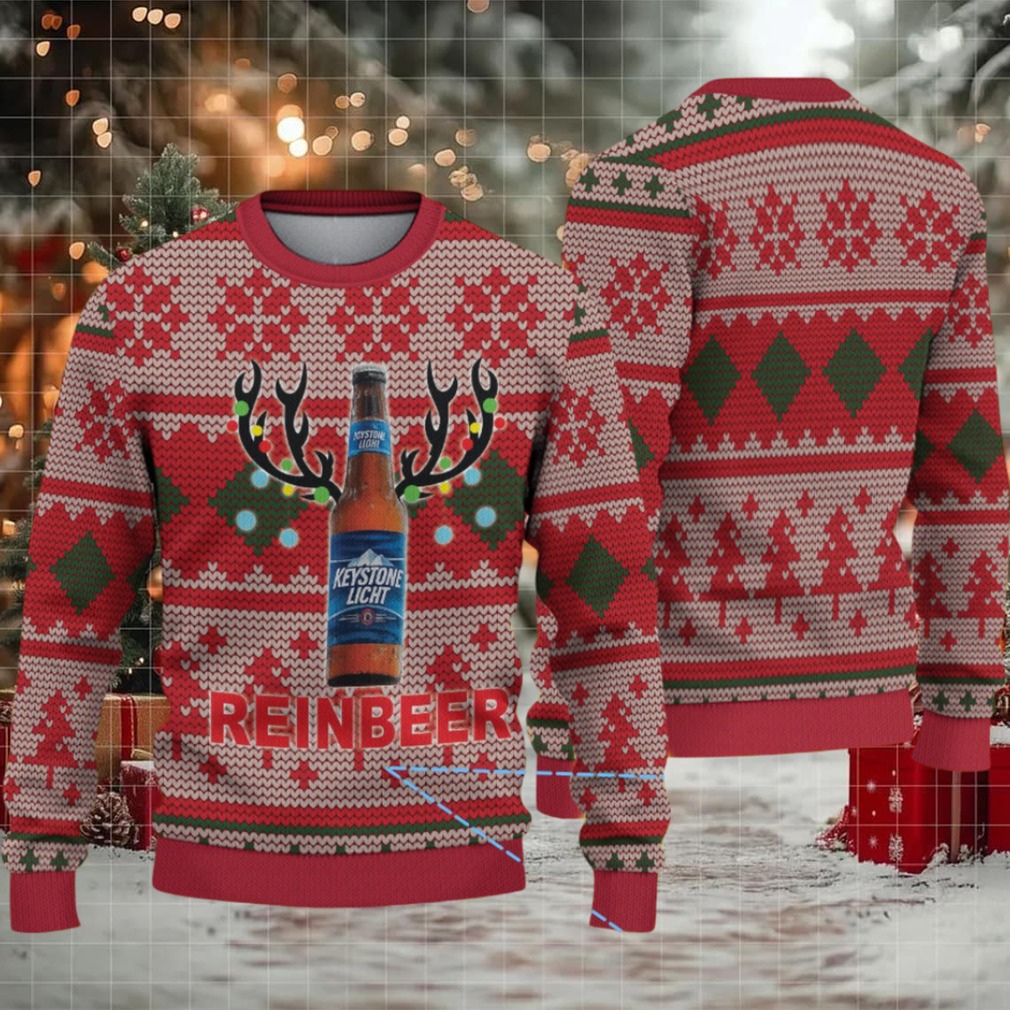Beige Red and Green Diamond Pattern Keystone Light Reinbeer Ugly Christmas Sweater Beige Red and Green Diamond Pattern Keystone Light Reinbeer Ugly Christmas Sweater