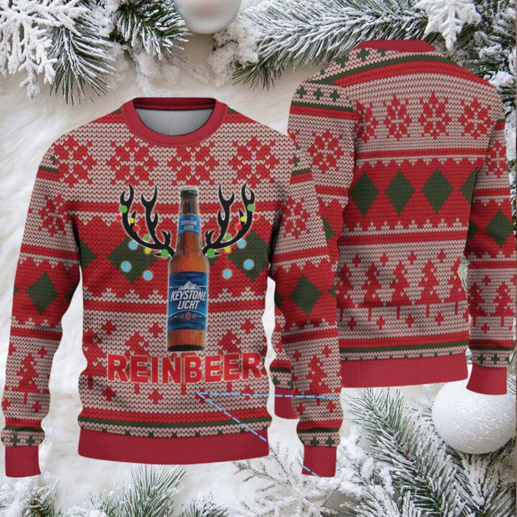 Beige Red and Green Diamond Pattern Keystone Light Reinbeer Ugly Christmas Sweater Beige Red and Green Diamond Pattern Keystone Light Reinbeer Ugly Christmas Sweater