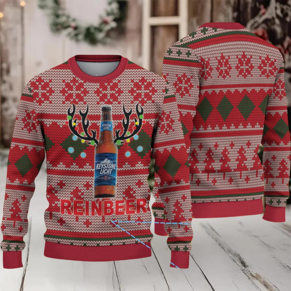 Beige Red and Green Diamond Pattern Keystone Light Reinbeer Ugly Christmas Sweater Beige Red and Green Diamond Pattern Keystone Light Reinbeer Ugly Christmas Sweater