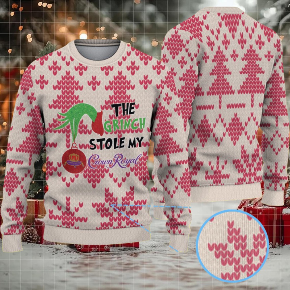 Beige and Red Christmas Tree Crown Royal Grinch Ugly Christmas Sweater Beige and Red Christmas Tree Crown Royal Grinch Ugly Christmas Sweater