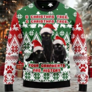 Black Cat Oh Christmas Tree Ugly Christmas Sweater