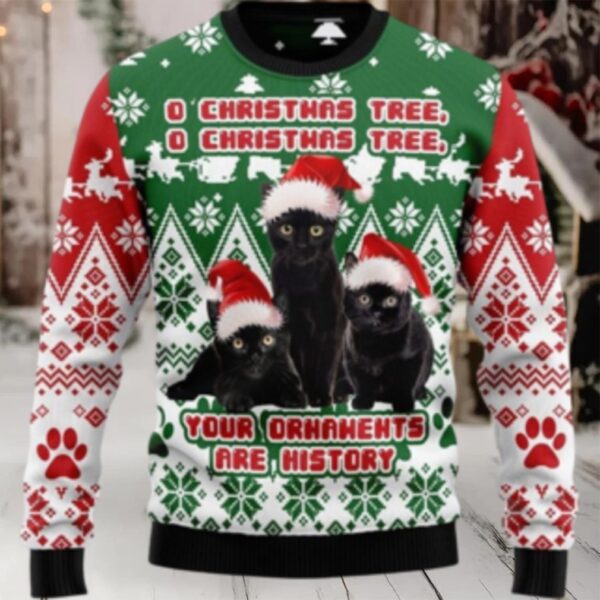 Black Cat Oh Christmas Tree Ugly Christmas Sweater
