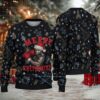 White and Blue Nordic Snowflake Fair Isle Ugly Christmas Sweater Stranger Things Demogorgon in Santa Outfit