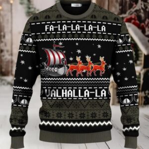 Black Falalalala Valhallala Viking Ships Viking Ugly Christmas Sweater