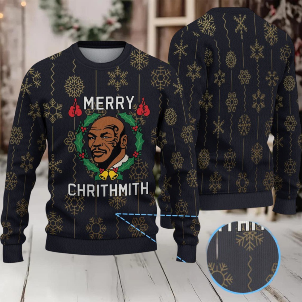 Black Gold Snowflake Ugly Christmas Sweater Mike Tyson Wreath and Boxing Gloves Pattern Black Gold Snowflake Ugly Christmas Sweater Mike Tyson Wreath and Boxing Gloves Pattern