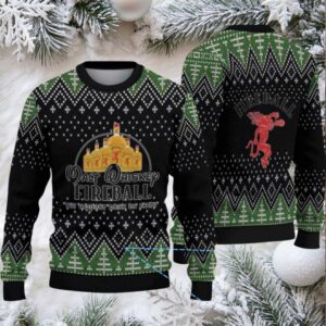 Black & Green Christmas Tree Pattern “Fireball Cinnamon Whisky Bottles” Ugly Holiday Sweater