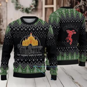 Black & Green Christmas Tree Pattern “Fireball Cinnamon Whisky Bottles” Ugly Holiday Sweater
