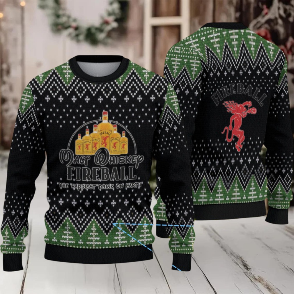 Black & Green Christmas Tree Pattern “Fireball Cinnamon Whisky Bottles” Ugly Holiday Sweater Black & Green Christmas Tree Pattern “Fireball Cinnamon Whisky Bottles” Ugly Holiday Sweater