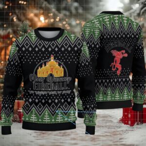 Black & Green Christmas Tree Pattern “Fireball Cinnamon Whisky Bottles” Ugly Holiday Sweater