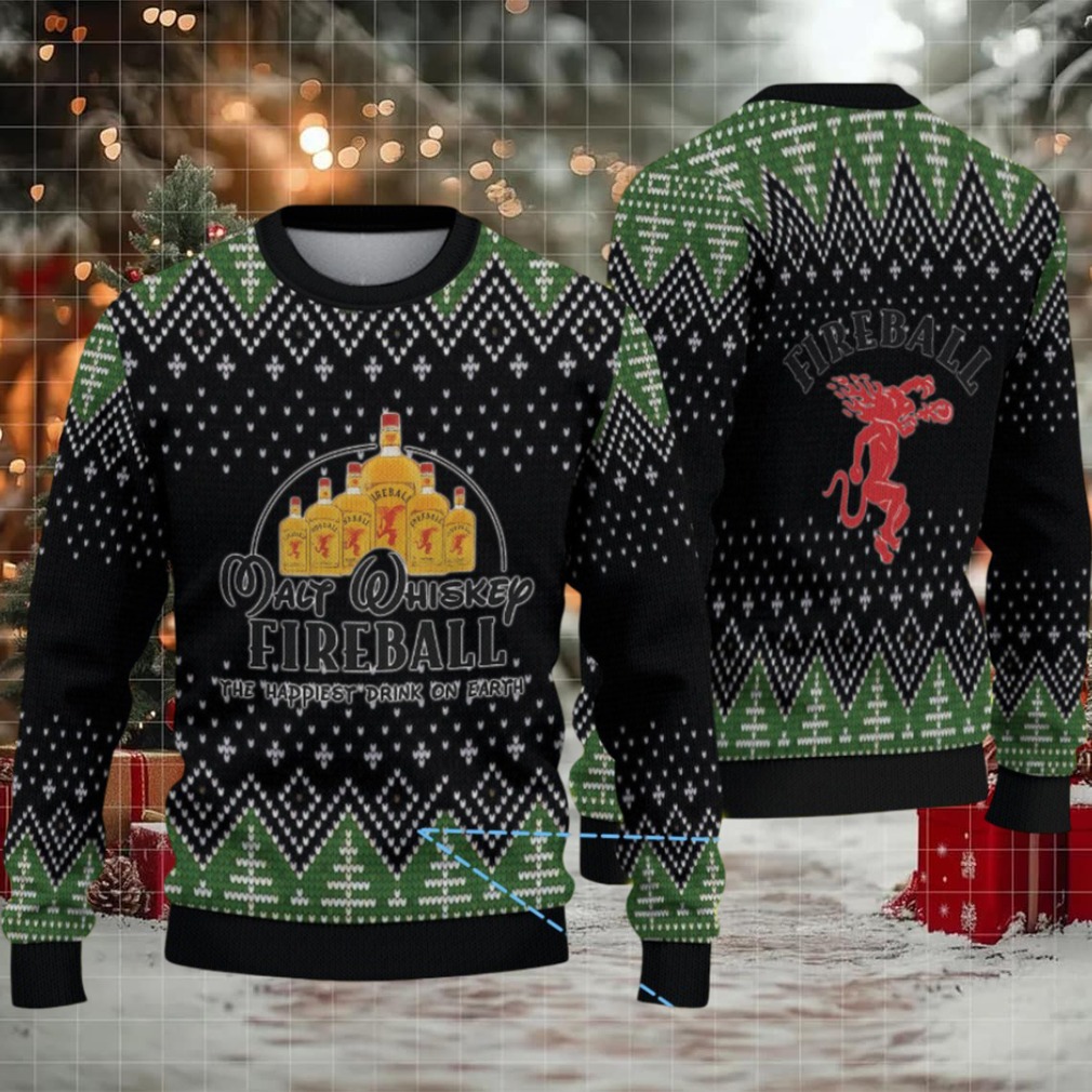 Black & Green Christmas Tree Pattern “Fireball Cinnamon Whisky Bottles” Ugly Holiday Sweater Black & Green Christmas Tree Pattern “Fireball Cinnamon Whisky Bottles” Ugly Holiday Sweater