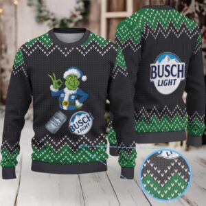 Black & Green Zigzag Knit “Busch Light Grinch Santa” Ugly Christmas Sweater