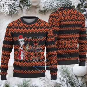 Black & Orange Pixel Fair Isle Bacardi Ugly Christmas Sweater