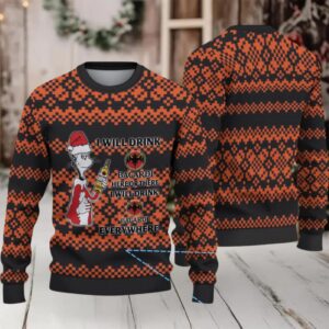 Black & Orange Pixel Fair Isle Bacardi Ugly Christmas Sweater