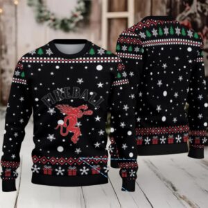 Black & Red Christmas Gift Pattern “Fireball Cinnamon Whisky” Ugly Sweater