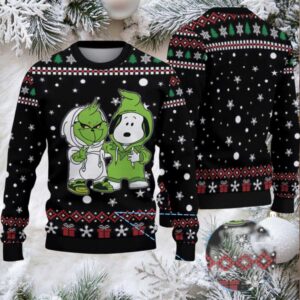 Black Red and Green Snowflake Grinch x Snoopy Tito’s Handmade Vodka Ugly Christmas Sweater