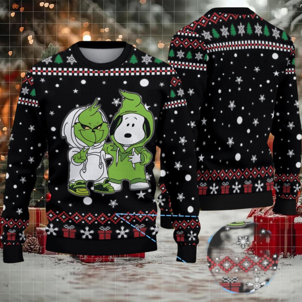 Black Red and Green Snowflake Grinch x Snoopy Tito’s Handmade Vodka Ugly Christmas Sweater Black Red and Green Snowflake Grinch x Snoopy Tito’s Handmade Vodka Ugly Christmas Sweater