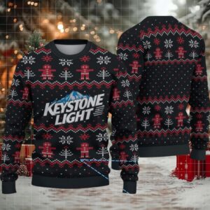 Black Red and White Gingerbread Keystone Light Ugly Christmas Sweater