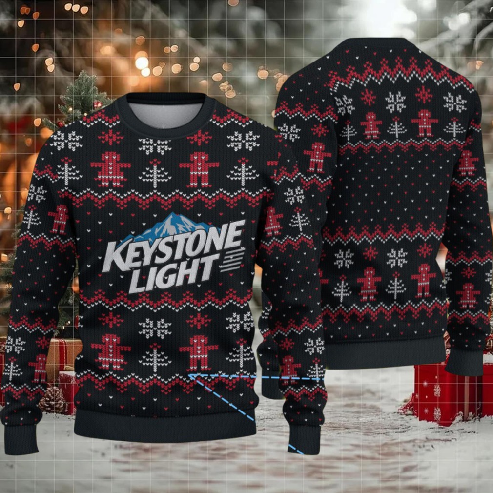 Black Red and White Gingerbread Keystone Light Ugly Christmas Sweater