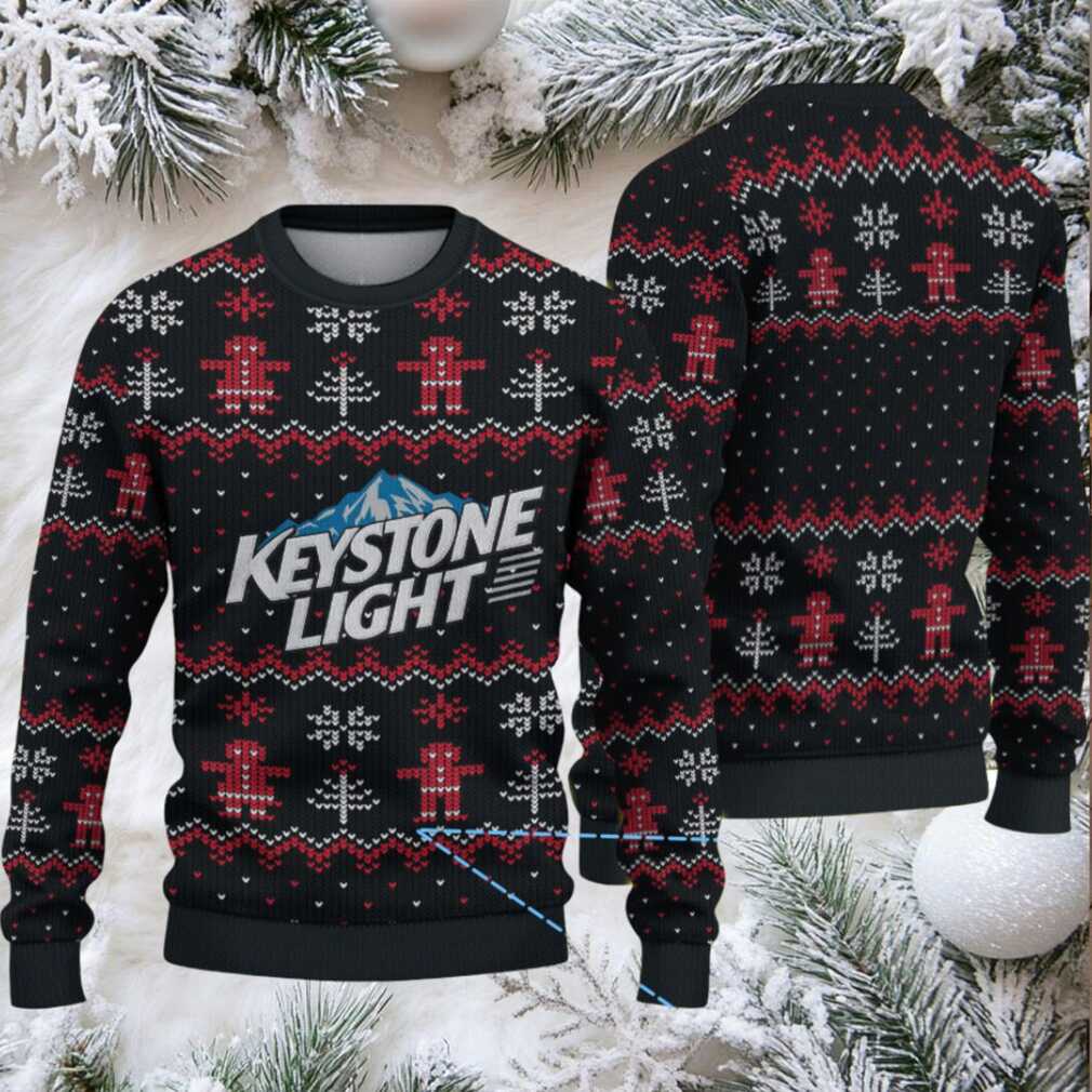 Black Red and White Gingerbread Keystone Light Ugly Christmas Sweater