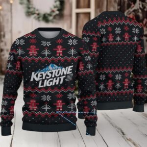 Black Red and White Gingerbread Keystone Light Ugly Christmas Sweater