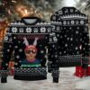 Black Ugly Christmas Sweater with White Snowflake Pattern Featuring Hello Kitty and Snowman Black Ugly Christmas Sweater with White Snowflake Pattern Featuring Hello Kitty and Snowman