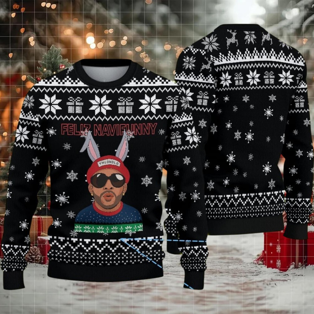 Black Snowflake Fair Isle Ugly Christmas Sweater Bad Bunny with Bunny Ears Feliz Navifunny Black Snowflake Fair Isle Ugly Christmas Sweater Bad Bunny with Bunny Ears Feliz Navifunny