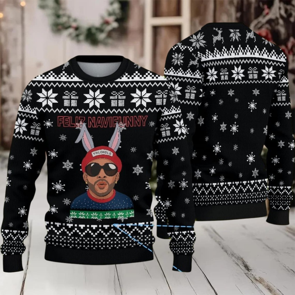 Black Snowflake Fair Isle Ugly Christmas Sweater Bad Bunny with Bunny Ears Feliz Navifunny Black Snowflake Fair Isle Ugly Christmas Sweater Bad Bunny with Bunny Ears Feliz Navifunny