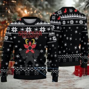 Black Snowflake Fair Isle Ugly Christmas Sweater Stranger Things Demogorgon Krampus Theme Black Snowflake Fair Isle Ugly Christmas Sweater Stranger Things Demogorgon Krampus Theme