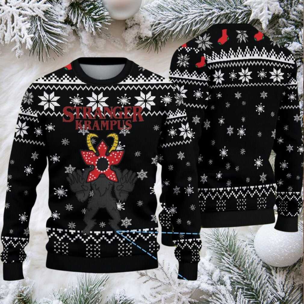 Black Snowflake Fair Isle Ugly Christmas Sweater Stranger Things Demogorgon Krampus Theme