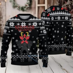 Black Snowflake Fair Isle Ugly Christmas Sweater Stranger Things Demogorgon Krampus Theme