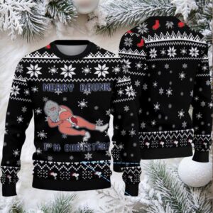 Black Snowflake Merry Drunk Santa Miller Lite Ugly Christmas Sweater