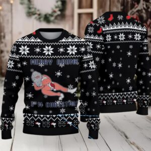 Black Snowflake Merry Drunk Santa Miller Lite Ugly Christmas Sweater