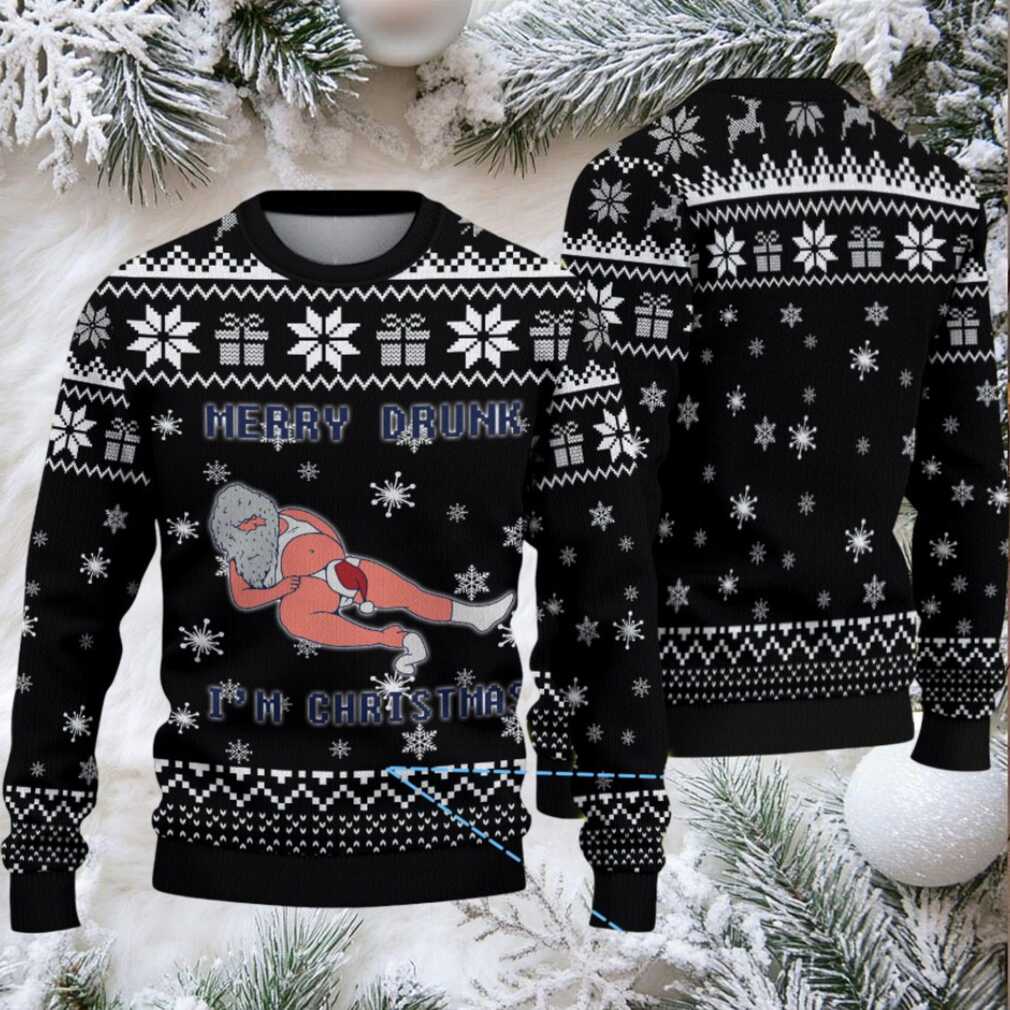 Black White Snowflake Merry Drunk Santa Miller Lite Ugly Christmas Sweater Black White Snowflake Merry Drunk Santa Miller Lite Ugly Christmas Sweater