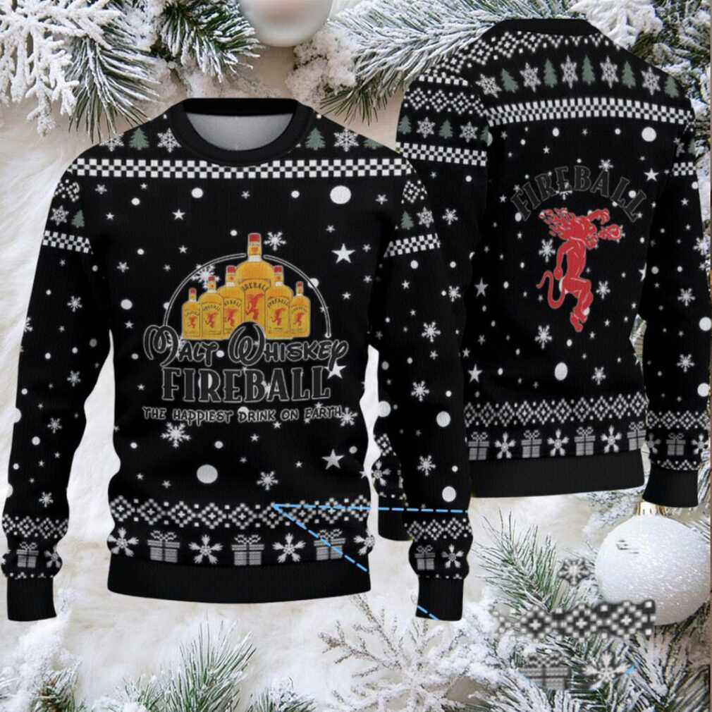 Black & White Snowflake Pattern “Fireball Cinnamon Whisky Bottles” Ugly Christmas Sweater Black & White Snowflake Pattern “Fireball Cinnamon Whisky Bottles” Ugly Christmas Sweater