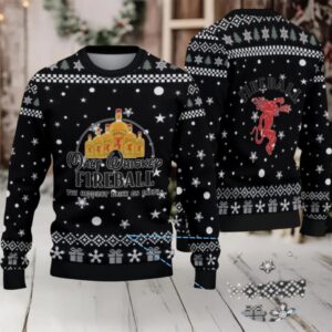 Black & White Snowflake Pattern “Fireball Cinnamon Whisky Bottles” Ugly Christmas Sweater