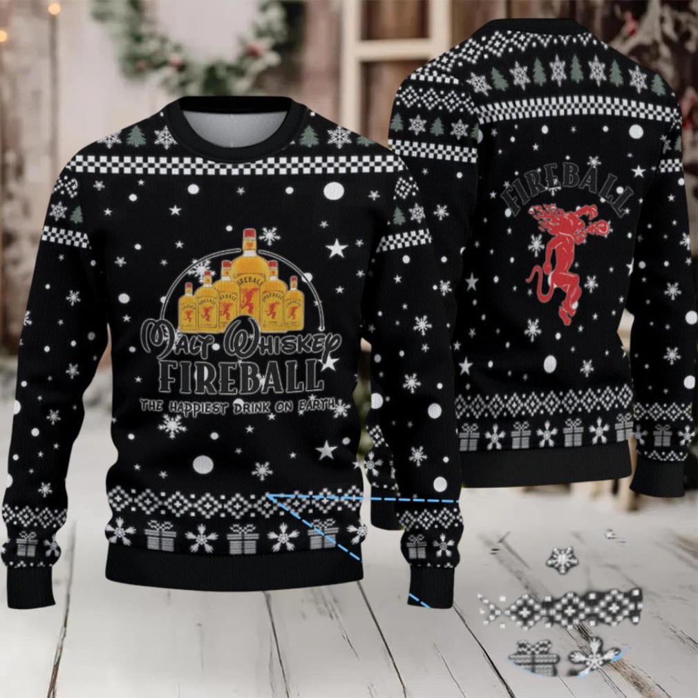Black & White Snowflake Pattern “Fireball Cinnamon Whisky” Ugly Christmas Sweater