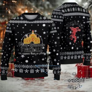Black & White Snowflake Pattern “Fireball Cinnamon Whisky Bottles” Ugly Christmas Sweater