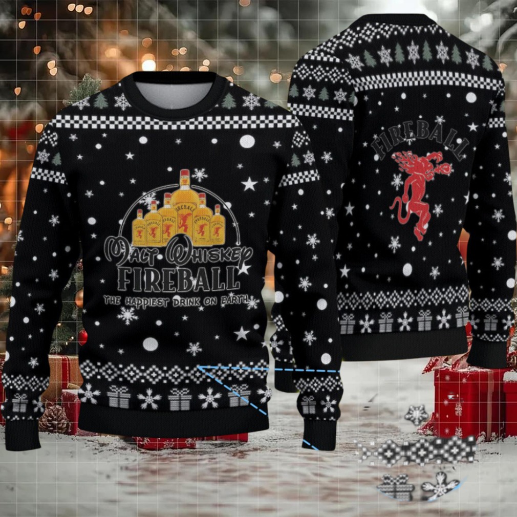 Black & White Snowflake Pattern “Fireball Cinnamon Whisky Bottles” Ugly Christmas Sweater Black & White Snowflake Pattern “Fireball Cinnamon Whisky Bottles” Ugly Christmas Sweater