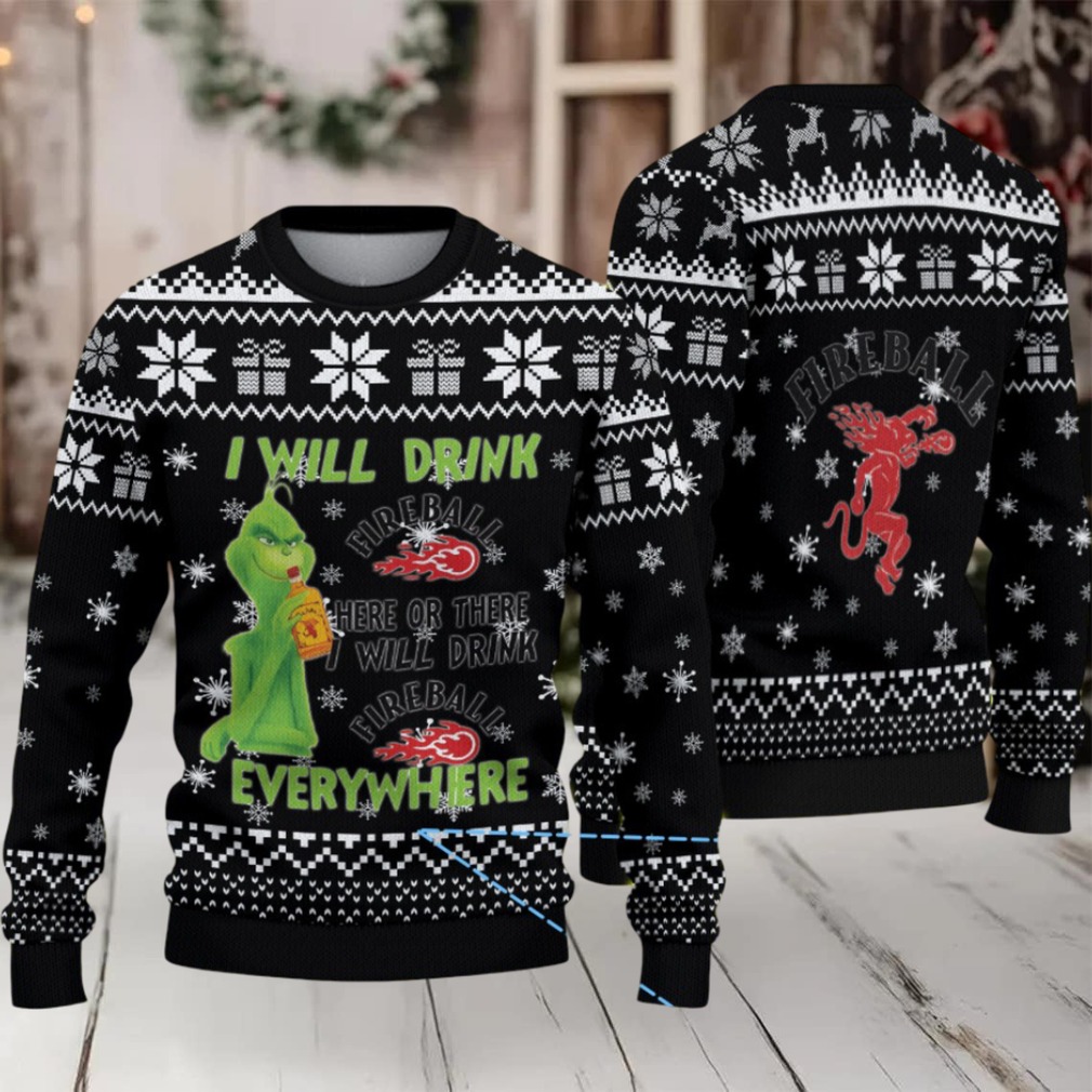 Black & White Snowflake Pattern “Fireball Cinnamon Whisky & Grinch” Ugly Christmas Sweater Black & White Snowflake Pattern “Fireball Cinnamon Whisky & Grinch” Ugly Christmas Sweater