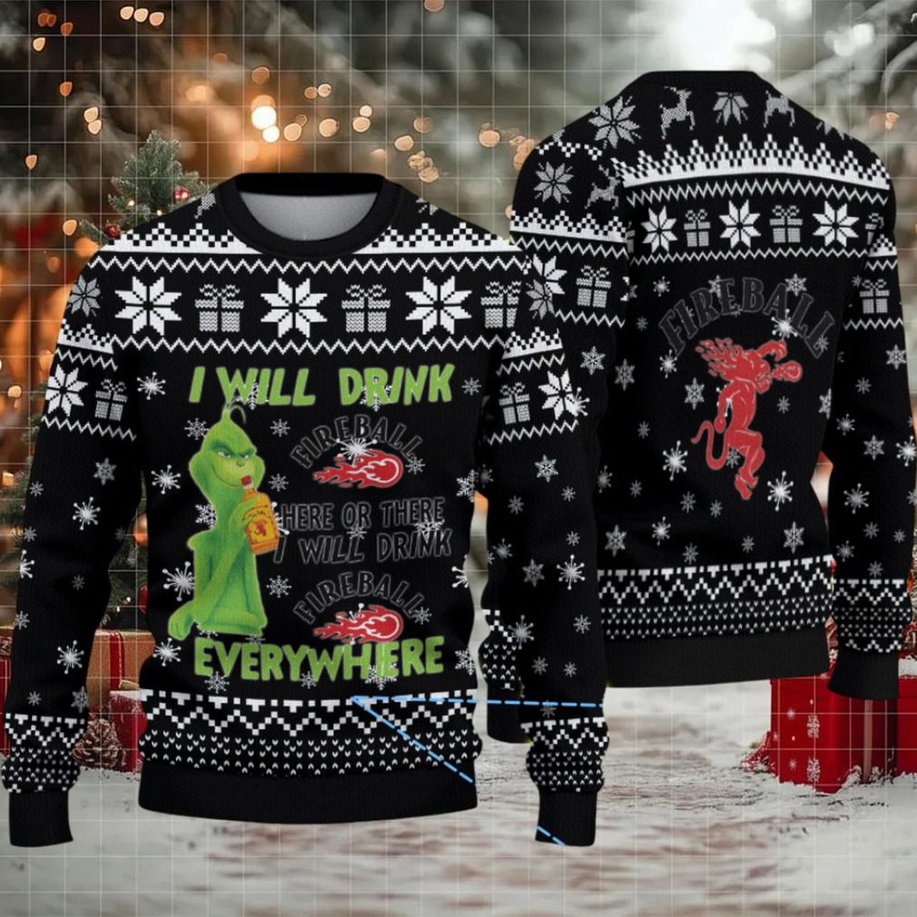 Black & White Snowflake Pattern “Fireball Cinnamon Whisky & Grinch” Ugly Christmas Sweater Black & White Snowflake Pattern “Fireball Cinnamon Whisky & Grinch” Ugly Christmas Sweater