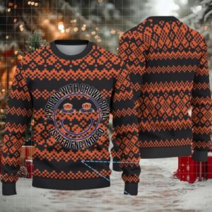 Black and Orange Pixel Pattern Crown Royal Ugly Christmas Sweater