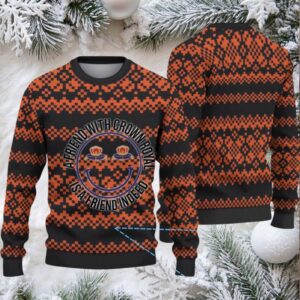 Black and Orange Pixel Pattern Crown Royal Ugly Christmas Sweater