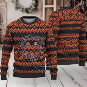 Black and Orange Pixel Pattern Crown Royal Ugly Christmas Sweater