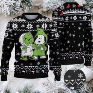 Black and White Snowflake Pattern Grinch x Snoopy Tito’s Handmade Vodka Ugly Christmas Sweater