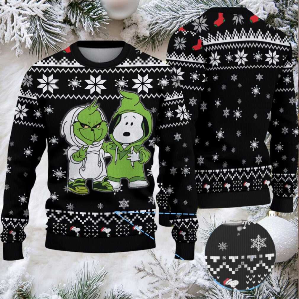 Black and White Snowflake Pattern Grinch x Snoopy Tito’s Handmade Vodka Ugly Christmas Sweater Black and White Snowflake Pattern Grinch x Snoopy Tito’s Handmade Vodka Ugly Christmas Sweater