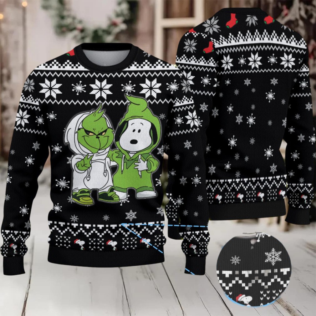 Black and White Snowflake Pattern Grinch x Snoopy Tito’s Handmade Vodka Ugly Christmas Sweater Black and White Snowflake Pattern Grinch x Snoopy Tito’s Handmade Vodka Ugly Christmas Sweater