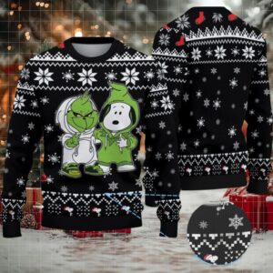 Black and White Snowflake Pattern Grinch x Snoopy Tito’s Handmade Vodka Ugly Christmas Sweater