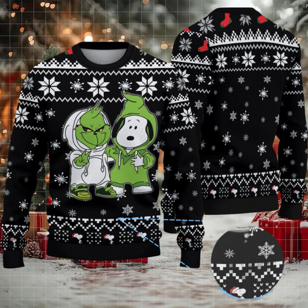 Black and White Snowflake Pattern Grinch x Snoopy Tito’s Handmade Vodka Ugly Christmas Sweater Black and White Snowflake Pattern Grinch x Snoopy Tito’s Handmade Vodka Ugly Christmas Sweater