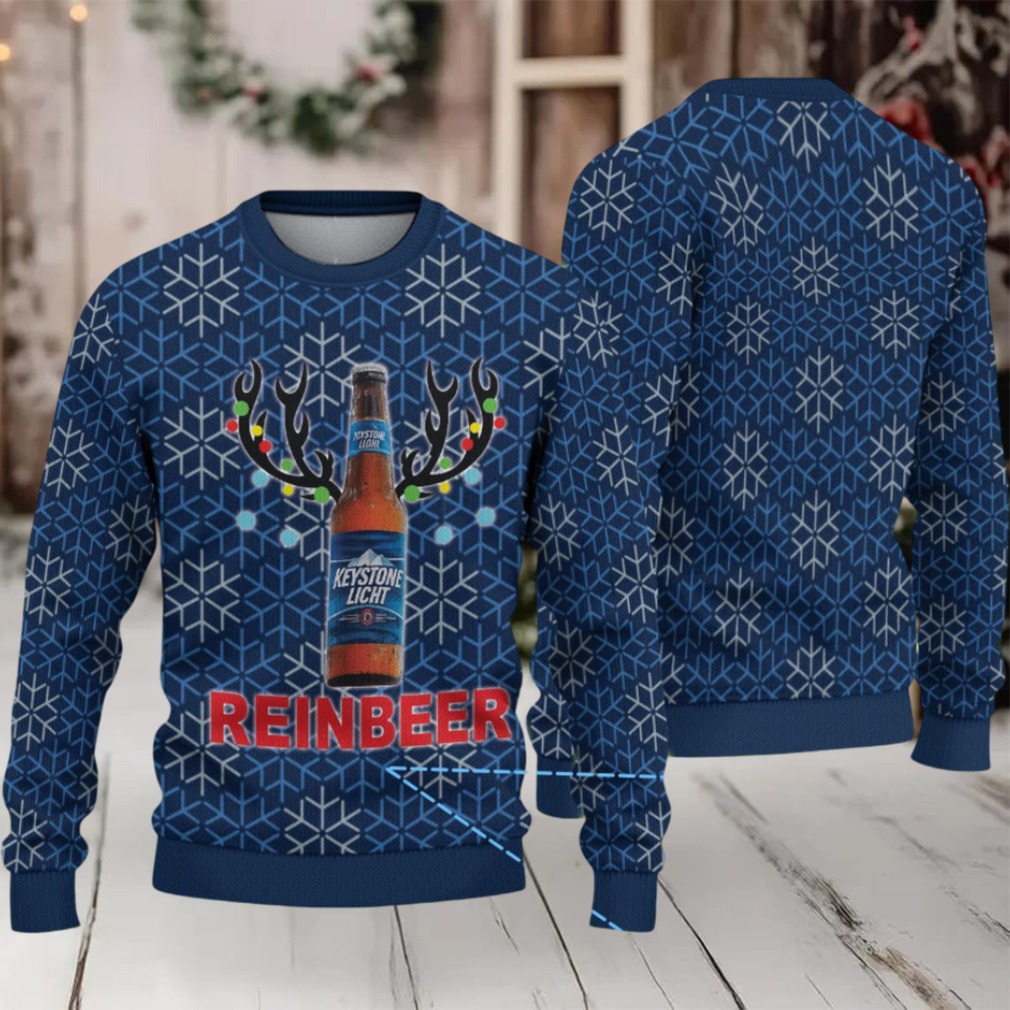 Blue Snowflake Keystone Light Reinbeer Ugly Christmas Sweater Blue Snowflake Keystone Light Reinbeer Ugly Christmas Sweater